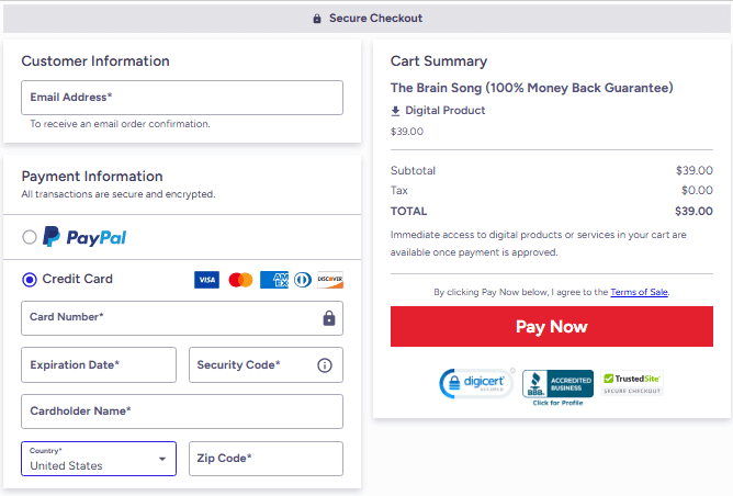 The Brain Song Checkout Page